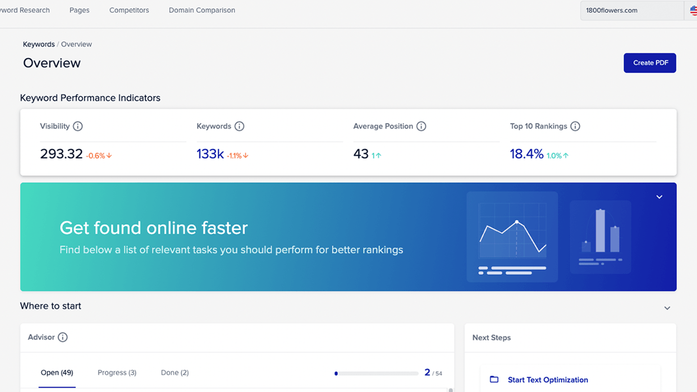 XOVI NOW SEO Tools | Comprehensive SEO Analysis - WafaTech - Dashboard